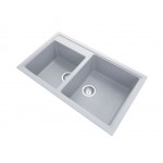 Carysil Concrete Grey Double Bowl Granite Kitchen Sink Top/Flush/Under Mount 860 x 500 x 205mm 